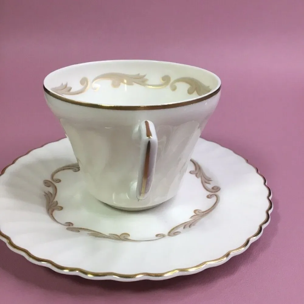Vintage Syracuse Baroque White Tea Cup & Saucer Set‎ Hand-Crafted USA